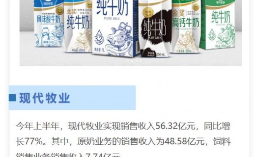 现代牧业上半年净利同比增49%,降本增效成绩显著
